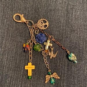 Handmade Purse charm - cross, dove, tree of life, rose, angel & multiple beads.